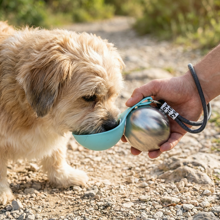 2-in-1 Dog Travel Water Bottle – Leakproof Stainless Steel Bottle with Silicone Bowl